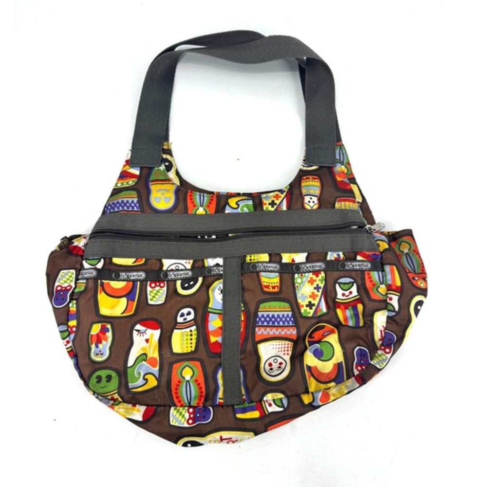 LeSportsac Russian Nesting Doll Matryoshka Print Nylon Shoulder‎ Bag Brown Hobo